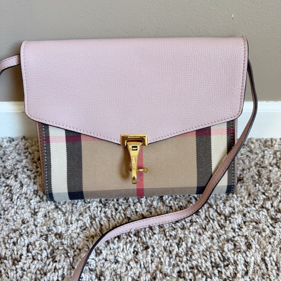 Handbags - Burberry Macken Crossbody Bag Leather and House Check Canvas Small